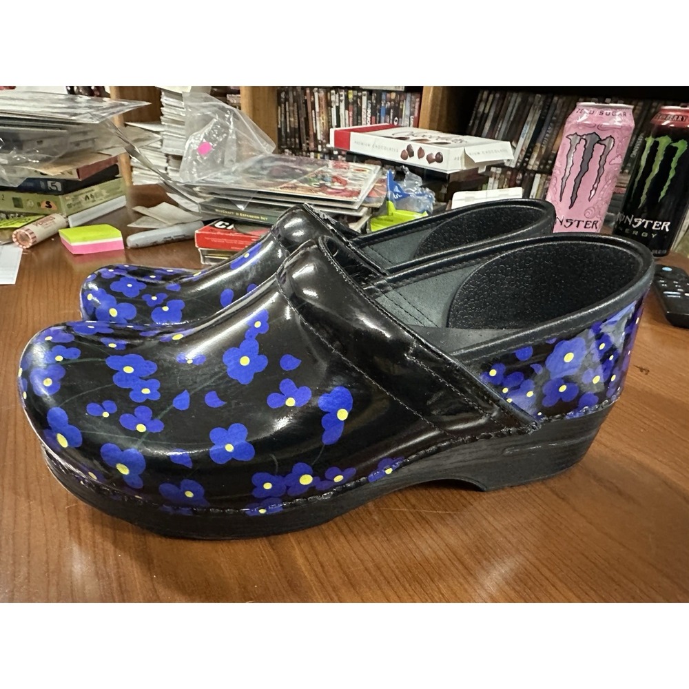 Dansko Professional Viola Patent Clog Shoes Floral Blue Sz  41 ~ 10 - 10.5